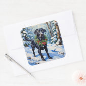 Black Lab Serene Winter Forest Christmas Holiday Vierkante Sticker (Envelop)