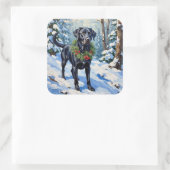 Black Lab Serene Winter Forest Christmas Holiday Vierkante Sticker (Tas)