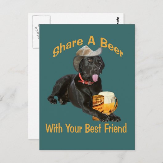 Black Lab Shares A Beer Briefkaart (Voorkant / Achterkant)