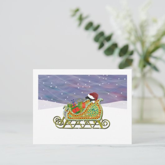 Black Lab Sleigh Christmas Feestdagenkaart (Staand voorkant)