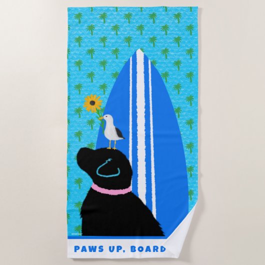 Black Lab Surf Dog Island Beach Towel Strandlaken (Voorkant)