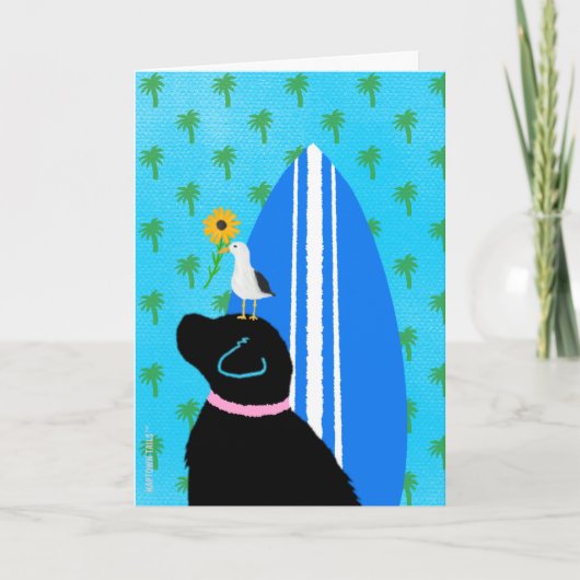 Black Lab Surfboard Dog Seagull Kaart (Voorkant)