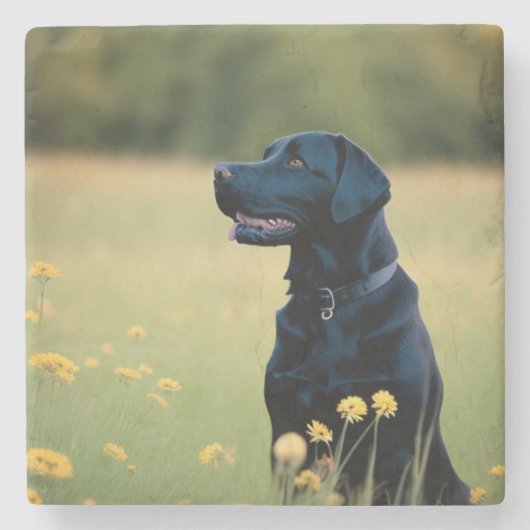 Black Lab Trivet Stenen Onderzetter (Voorkant)