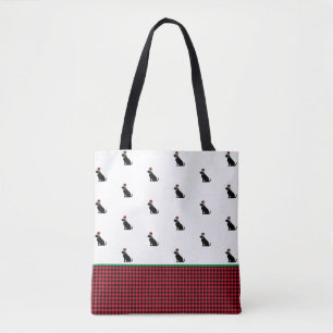 Black Lab Vakantie Kerstman Hoed Gingham Rood Tote Bag