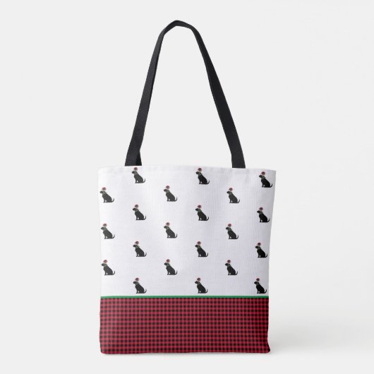 Black Lab Vakantie Kerstman Hoed Gingham Rood Tote Bag (Achterkant)
