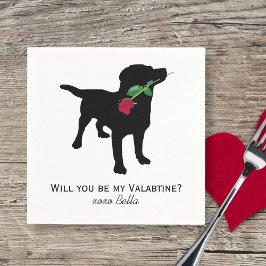 Black Lab Valentijn Hond met rode roos Servet