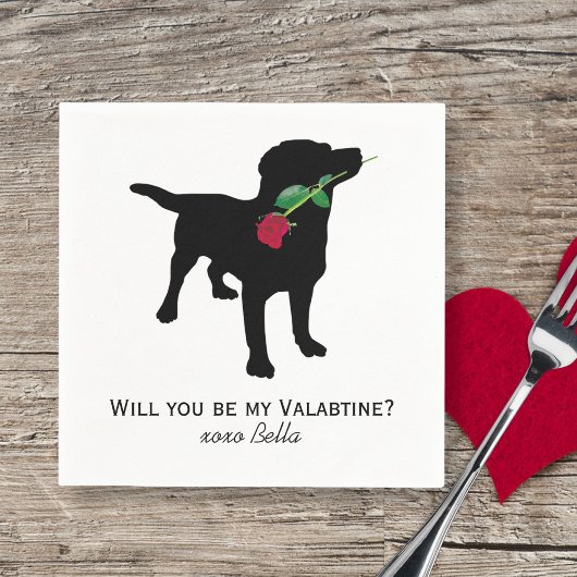 Black Lab Valentijn Hond met rode roos Servet