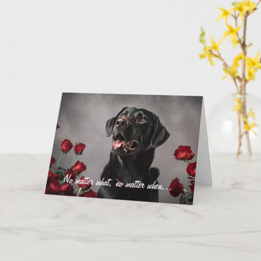 Black Lab Valentijnsdag Kaart (Gele Bloem)