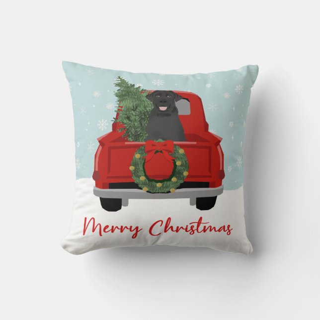 Black Lab Vintage-kersttruck Kussen (Voorkant)