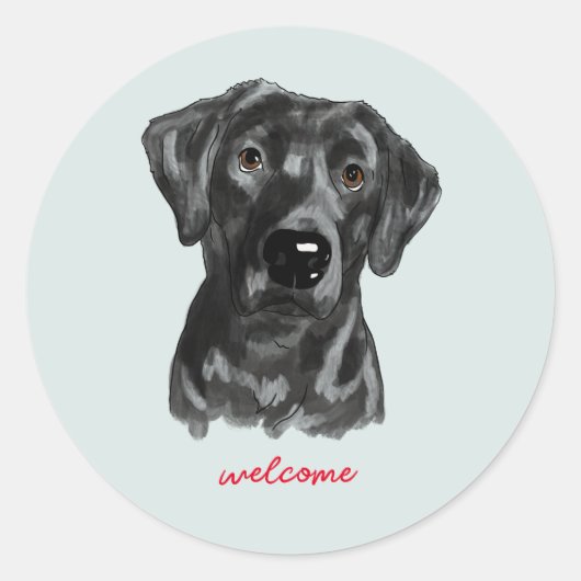Black lab waterverf ronde sticker (Voorkant)