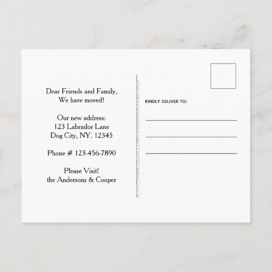 Black Lab We hebben Dog Moving Aankondigingskaart (Achterkant)