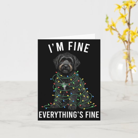 Black Labradoodle Christmas I'm Fine Everything Is Kaart (Gele Bloem)