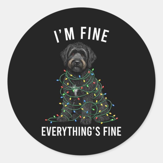 Black Labradoodle Christmas I'm Fine Everything Is Ronde Sticker (Voorkant)