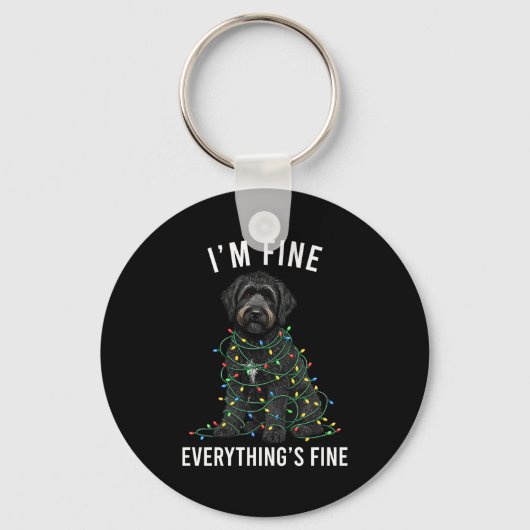 Black Labradoodle Christmas I'm Fine Everything Is Sleutelhanger (Voorkant)