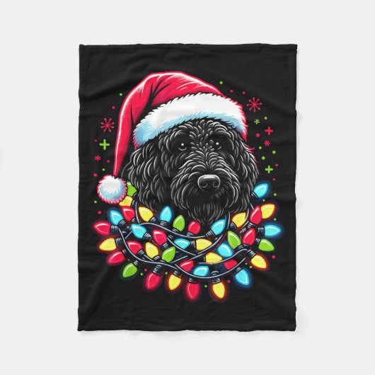 Black Labradoodle Christmas Tree Xmas Lights Doodl Fleece Deken (Voorkant)