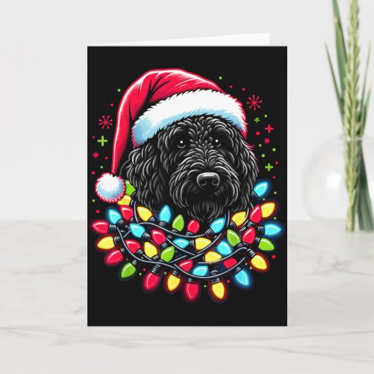 Black Labradoodle Christmas Tree Xmas Lights Doodl Kaart (Voorkant)