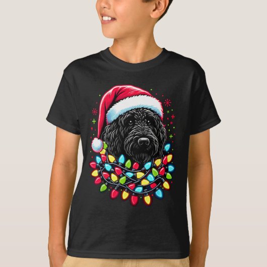 Black Labradoodle Christmas Tree Xmas Lights Doodl T-shirt (Voorkant)