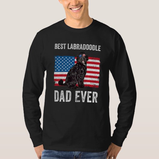 Black Labradoodle Dad American Flag Dog Owner Fun T-shirt (Voorkant)