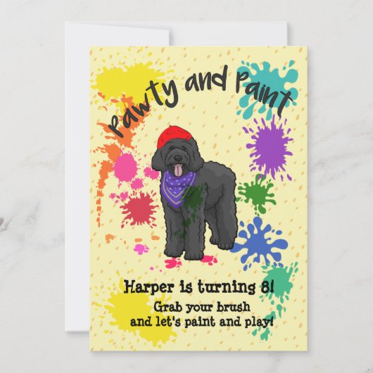 Black Labradoodle Dog Art Birthday Party Invite Kaart (Voorkant)
