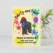 Black Labradoodle Dog Art Birthday Party Invite Kaart (Staand voorkant)