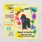 Black Labradoodle Dog Art Birthday Party Invite Kaart (Voorkant / Achterkant)