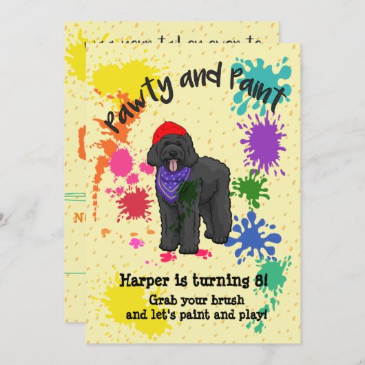 Black Labradoodle Dog Art Birthday Party Invite Kaart (Voorkant / Achterkant)