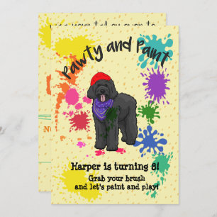 Black Labradoodle Dog Art Birthday Party Invite Kaart