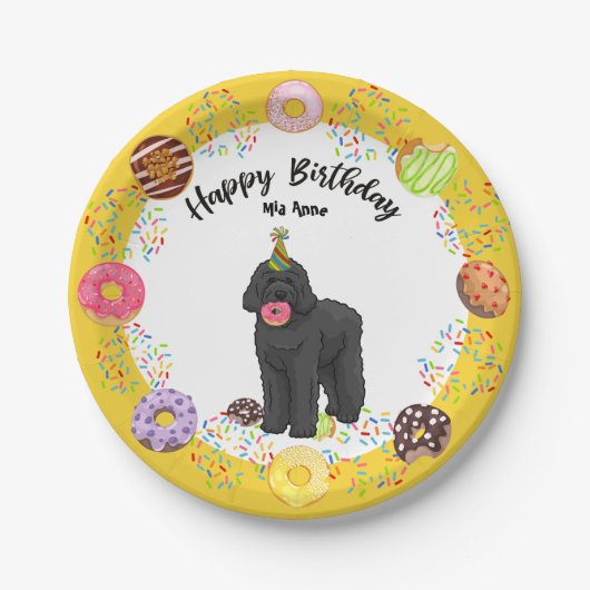 Black Labradoodle Dog Birthday Party Paper Bord (Voorkant)