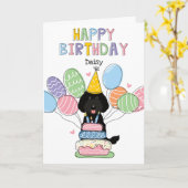 Black Labradoodle Dog Happy Birthday Kaart (Gele Bloem)