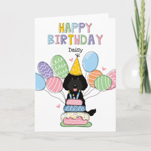 Black Labradoodle Dog Happy Birthday Kaart
