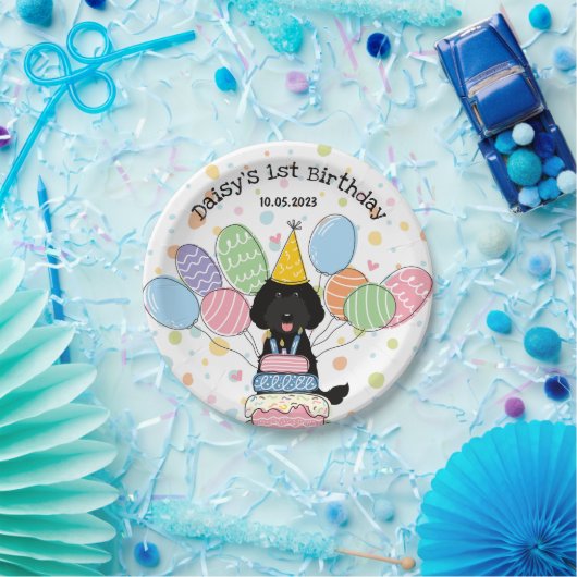 Black Labradoodle Dog Verjaardagsfeestje Papieren  Papieren Bordje (Feest)