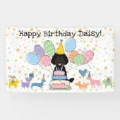 Black Labradoodle Hond Verjaardagsfeestje Spandoek (Horizontaal)