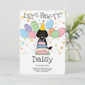 Black Labradoodle Hond Verjaardagsfeestje Uitnodig Kaart (Staand voorkant)