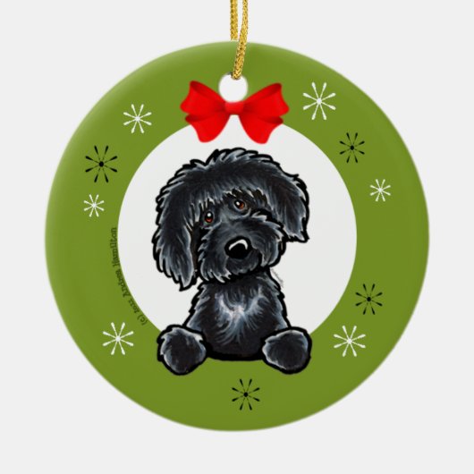 Black Labradoodle-kerstklassiek Keramisch Ornament (Voorkant)