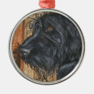 Black Labradoodle Metalen Ornament