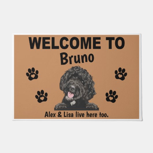 Black Labradoodle Personalized Door Mat Doormat (Voorkant)