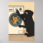 Black Labrador and Cat Laundry Room Humor Poster (Voorkant)