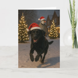 Black Labrador and Partridge Christmas card Feestdagen Kaart