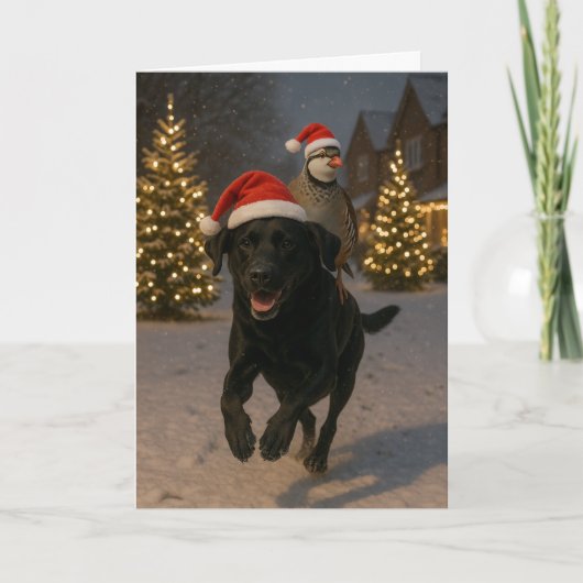 Black Labrador and Partridge Christmas card Feestdagen Kaart (Voorkant)