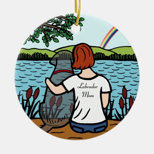 Black Labrador Angel en mam 2 Keramisch Ornament (Voorkant)