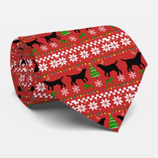 Black Labrador Antlers kerstpatroon Stropdas (Opgerold)