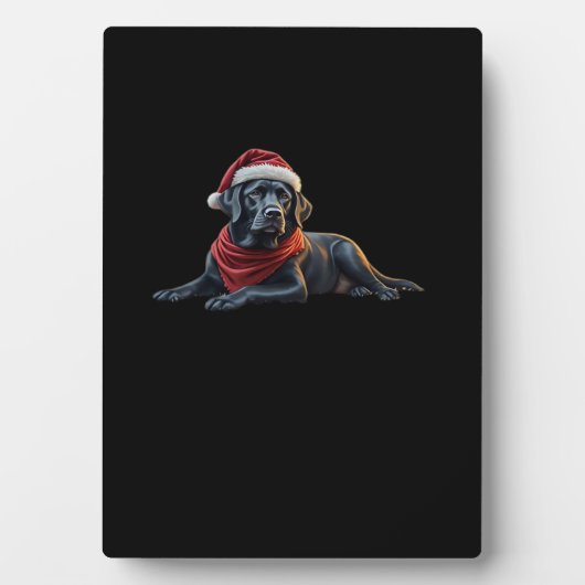 Black Labrador at Christmas in Santa Hat and Scarf Fotoplaat (voorkant)