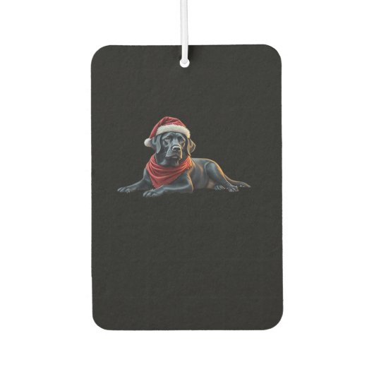 Black Labrador at Christmas in Santa Hat and Scarf Luchtverfrisser (Voorkant)