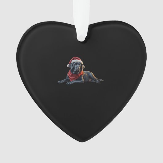 Black Labrador at Christmas in Santa Hat and Scarf Ornament (voorkant)