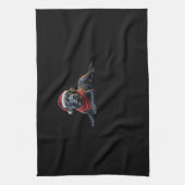 Black Labrador at Christmas in Santa Hat and Scarf Theedoek (Verticaal)