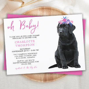 Black Labrador Baby shower Puppy Dog Pink Girl Kaart