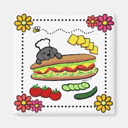 Black Labrador Bakkerij Cartoon Magneet (Voorkant)