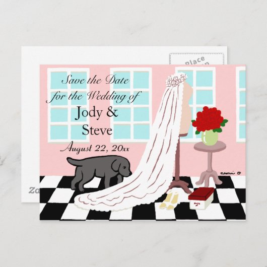 Black Labrador Bewaar de datum Aankondigingskaart (Voorkant / Achterkant)