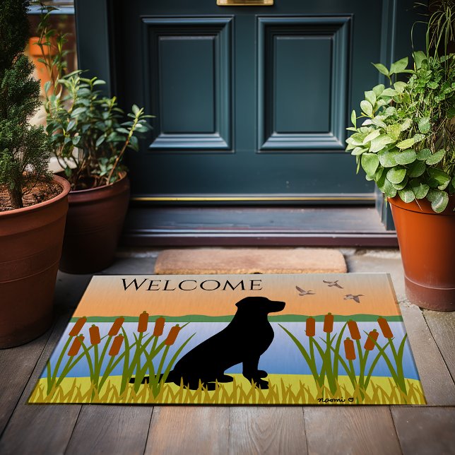 Black Labrador Bird Dog Sunset Deurmat (Black Labrador Bird Dog Sunset Doormat for Labrador Owners.  Beautiful silhouette design.)