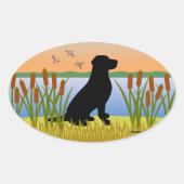 Black Labrador Bird Dog Sunset Ovale Sticker (Voorkant)